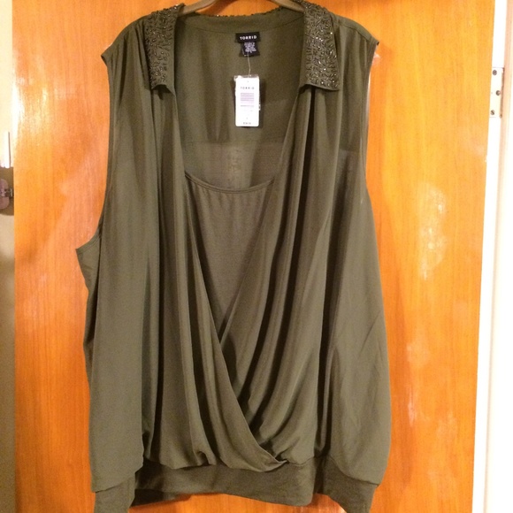 torrid Tops - TORRID TWOFER BEADED OLIVE CHIFFON 5C NWT